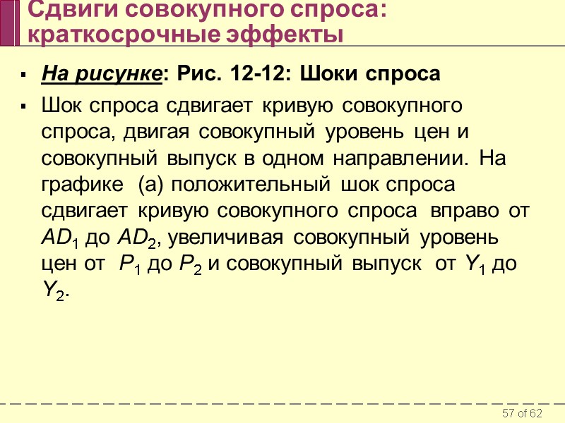 Сдвиги совокупного спроса: краткосрочные эффекты На рисунке: Рис. 12-12: Шоки спроса Шок спроса сдвигает